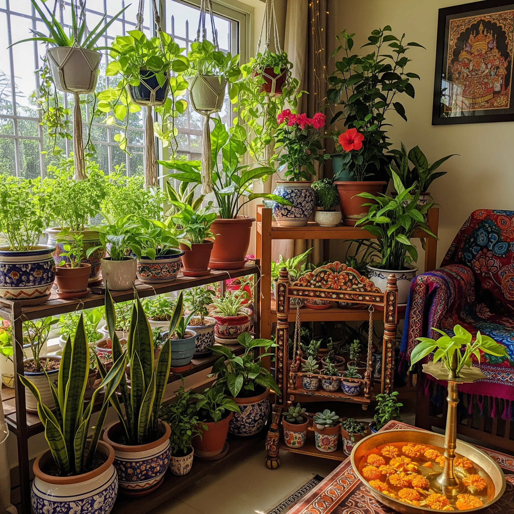 Office space with healthy plants